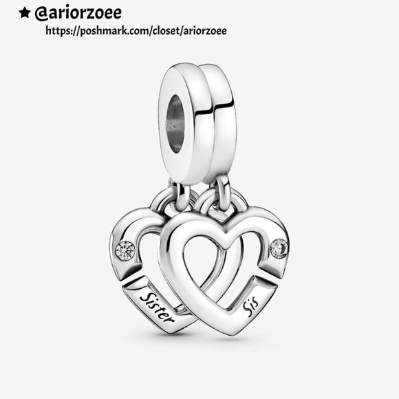 Pandora Linked Sister Hearts Split Dangle Charm - Picture 1 of 2